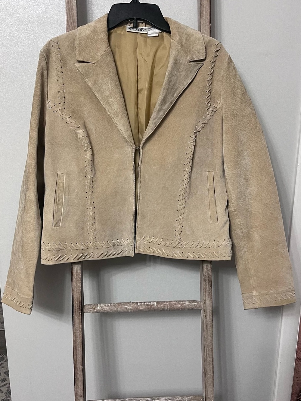 Vintage Newport News Beige Suede Jacket with whipstitch detailing